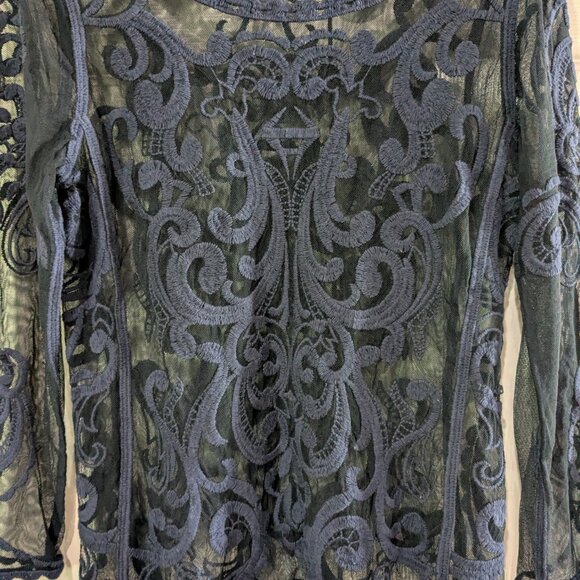 Express Women's Blue Mesh Embroidered Blouse, Size Small - Picture 3 of 12